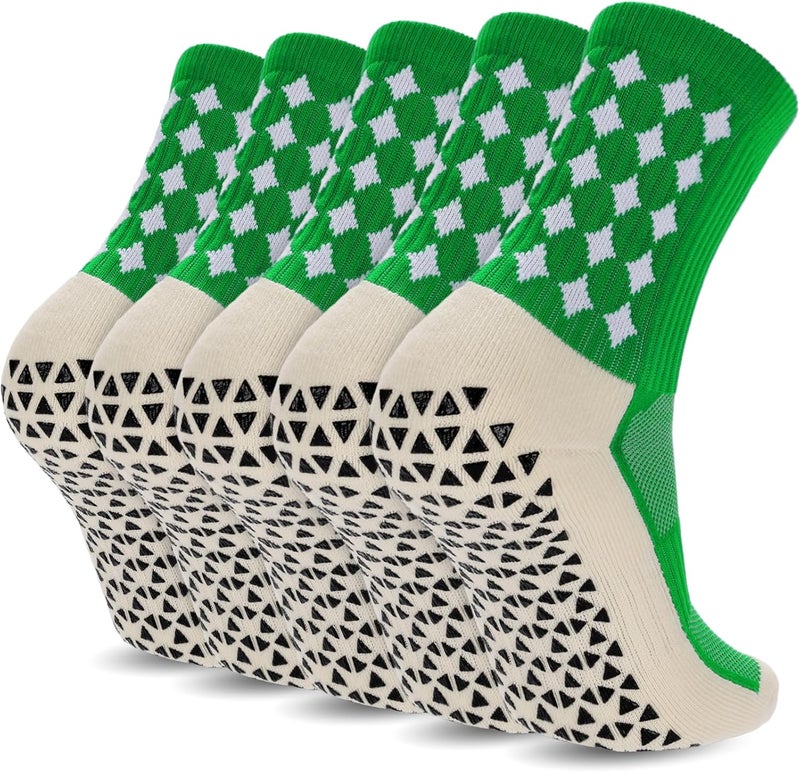 Ultrafun 5 Pairs Mens Grip Soccer Socks Non Slip Cushioned Crew Football Sports Socks - Image 1